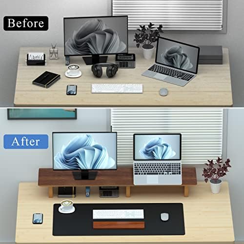 Aothia 43 inch Black Walnut Finish Dual Monitor Stand for Desk, Cork Legs - Image 6