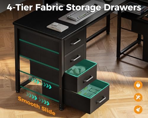Coleshome 55 Inch L Shaped Office Desk with 6 Drawers, Power Outlet, Black - Image 6