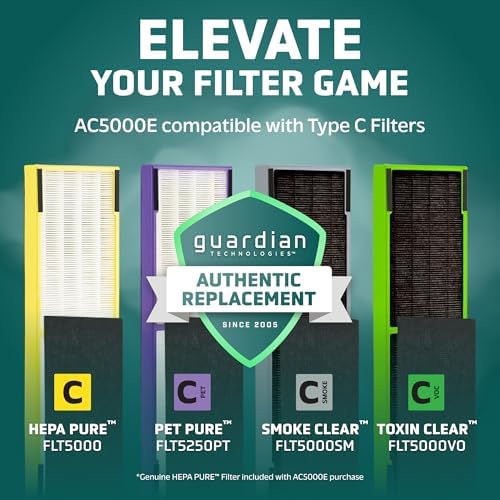 GermGuardian 3-In-1 HEPA Air Purifier for Home, Large Rooms Up To 915 Sq. Ft. with HEPA Air Filter, UV-C Light & Odor Reduction, AC5000E, 28" Tower, Gray - Image 7