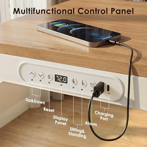OffiGo 55 Inch Electric Standing Desk with Wooden Drawer, Maple - Image 6