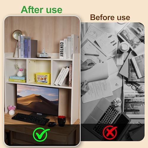 Desktop Bookshelf, Wooden Desk Hutch with 3 Shelves, for Computer Desk, Desktop 2-Tier Display Rack, Multipurpose Wood Desktop Hutch Storage Organizer for Dorm Office Home - Image 6