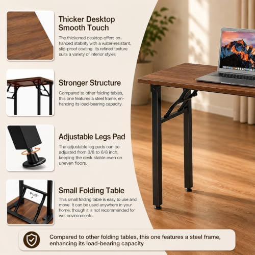 Folding Table Computer Desk - 55.1" No Assembly Folding Desk Design and Foldable Office Desk, Small Desk for Bedroom, Compact Storage Portable Use for Dorm and RV Small Space, Dark Walnut - Image 6
