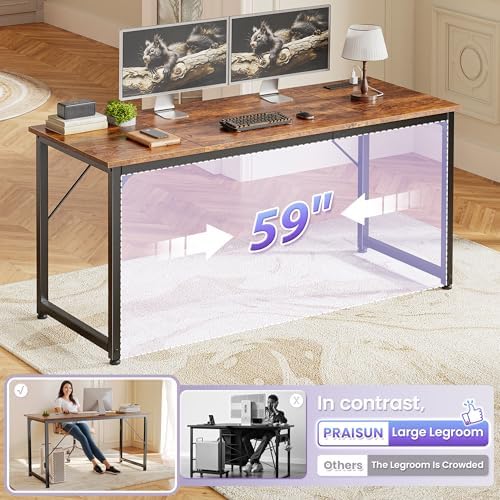 PRAISUN 63 X 24 Inch Computer Desk, Power Outlets, USB-C, Rustic Brown - Image 7