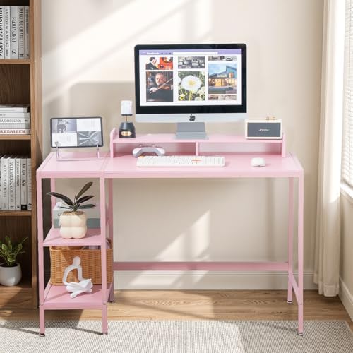 MINOSYS 47-inch Computer Desk with Storage Shelf - Ideal Gaming Desk for Bedrooms, Small Spaces, and Home Offices Modern Writing Desk for PCs,Pink Table. - Image 7