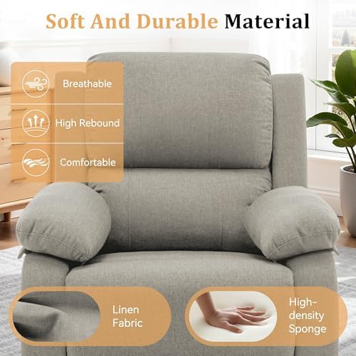 Korser Recliner Chair, 360 Swivel Rocker Chair for Adults, Small Rocking Recliner for Small Spaces, Upholstered Fabric Glider Recliner Nursery - Image 6