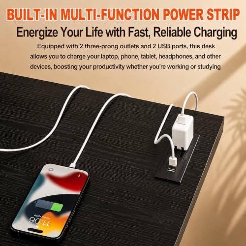 Folding Table Computer Desk - 43.3" No Assembly Folding Desk with Power Outlets & USB Charging Port, Small Desk, Foldable Office Desk, Compact Storage Portable Use for Small Space, Dark Oak - Image 6