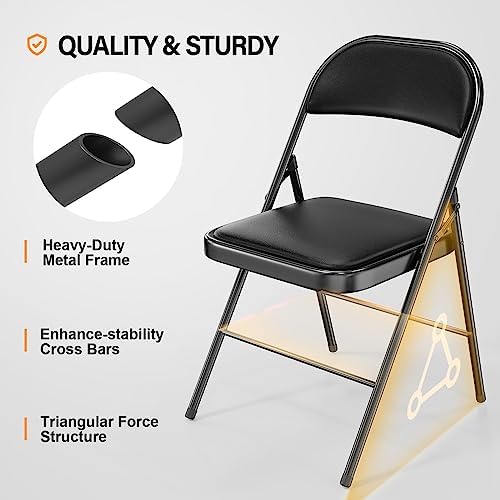 VINGLI 2 Pack Folding Chairs with Padded Seats, Metal Frame with Pu Leather Seat & Back, Capacity 350 lbs, Set of 2, Black - Image 7