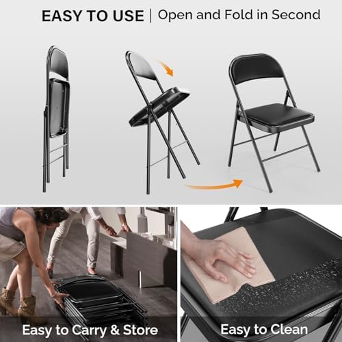 VINGLI 8 Pack Folding Chairs with Padded Seats, Metal Frame with Pu Leather Seat & Back, Capacity 350 lbs, Black - Image 7