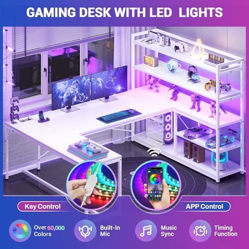 SEDETA 63” Reversible White L Shaped Computer Desk with Storage, Bookshelf - Image 6