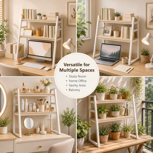 3 Tires Desktop Hutch Bookshelf, Desktop Bookshelf - Image 7
