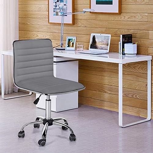 Yaheetech Gray Armless Vanity Desk Chair with Wheels, Ribbed PU Leather - Image 6