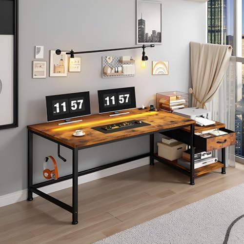 DurayLoly 56"Computer Desk with Printer Shelf,Drawer & Hook for Home Office - Image 7