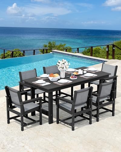 SERWALL 7 Pcs HDPE Patio Dining Set, HDPE Dining Set for 6, Gray - Image 7
