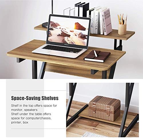 Dripex Computer Desk for Small Spaces, Z Shaped Small Computer Desk, 27.5 inch Compact Desk with Monitor Shelf and Bottom Storage Shelves, Space Saving Desk, Walnut - Image 6