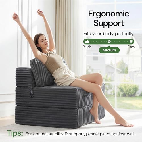 Folding Sofa Bed Convertible 4 in 1 Sleeper Chair Gray Twin - Image 6