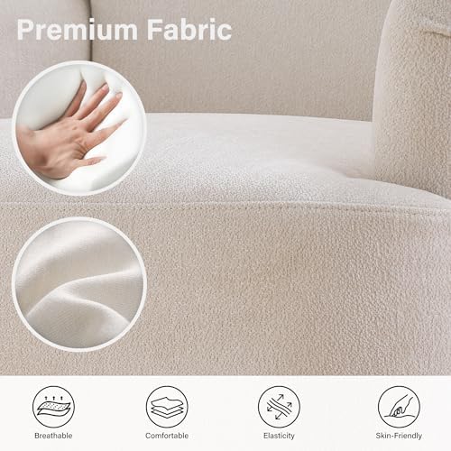 Modern Wingback Accent Chair, Upholstered Fabric Living Room Armchair with Wood Legs, Single Sofa Lounge Chair for Bedroom, Office & Reading Room (2, Beige) - Image 6