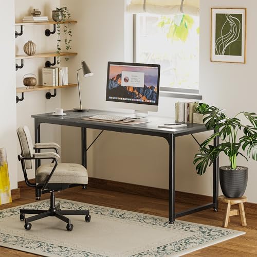 Huuger Computer Gaming Desk, 63 Inch Office Desk with Storage, Writing Work Surface for Home Office, Study, Modern Simple Style, Large Legroom, Metal Frame, Grey - Image 7