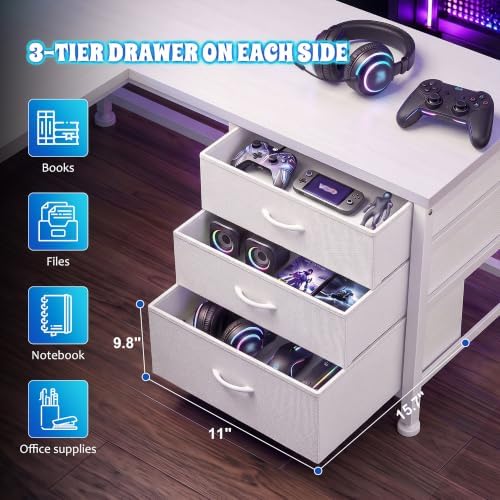 DurayLoly 67" Large Gaming Desk with Power Outlets for Bedroom,White - Image 7