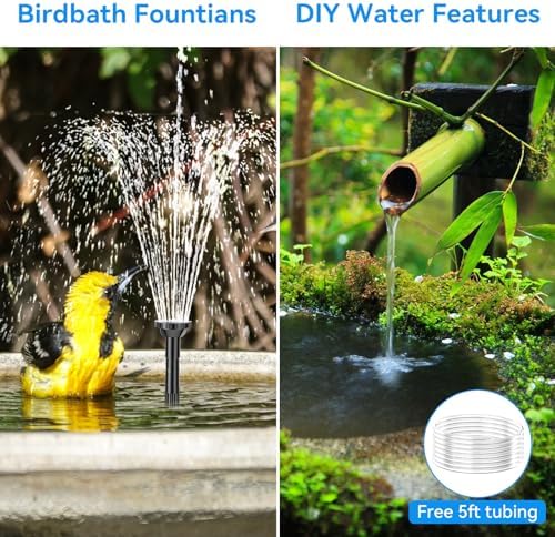 POPOSOAP 6.5W Solar Fountain Pump for Bird Bath Built-in 3000mAh Battery Backup, DIY Solar Water Fountain with Double-Layer Nozzles & Dry-Run Protection 5Ft Tubing for Ponds, Bird Bath, Water Features - Image 6