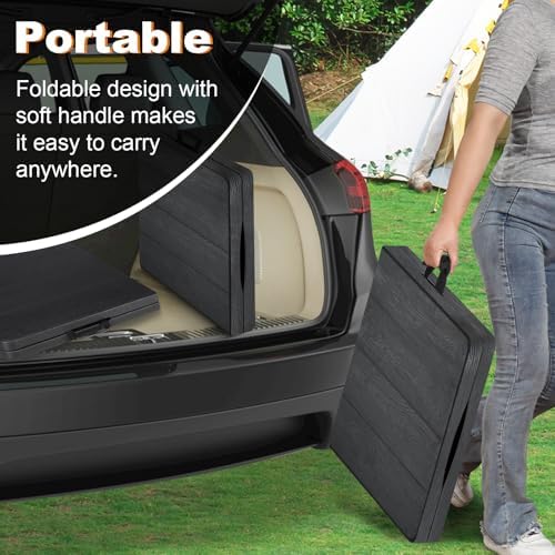 4ft Folding Table, Portable Fold-in-Half Adjustable Height Utility Table for Indoor/Outdoor Use, Durable HDPE & Steel, Stable & Lightweight, Multi-Purpose, Black Woodgrain - Image 7
