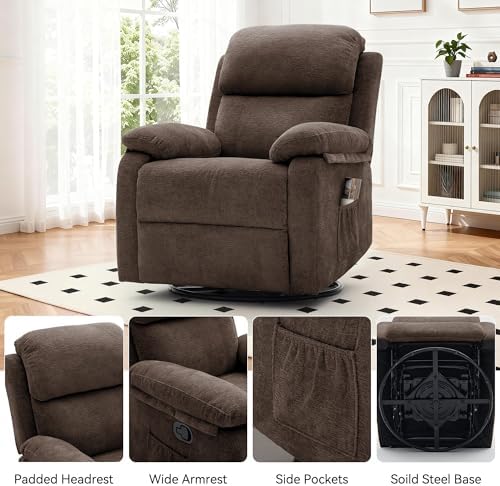Korser Recliner Chair, 360 Swivel Rocker Chair for Adults, Small Rocking Recliner Chair for Small Spaces, Upholstered Chenille Fabric Glider Recliner Nursery Chair with Side Pockets for Living Room - Image 7