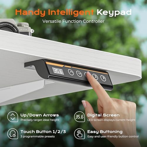 Huuger 55 x 28 Large Electric Standing Desk, Height Adjustable Copmuter Desk, 27.6" Deep Desktop, Stand up Gaming Office Table with 2 Hooks, 3 Preset Heights, for Home Office, White - Image 6