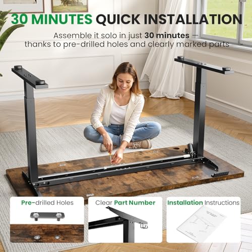 SIAGO Brown 71x30 in Standing Desk, 1 Inch Thick Tabletop, Double Frame - Image 7