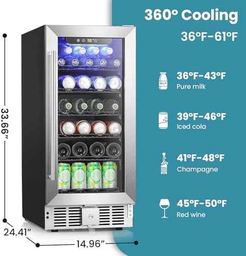 Antarctic Star 115 Can Beverage Refrigerator Cooler, 2.9 Cu.Ft Mini Fridge with Safety Lock, Beverage Cooler with Glass Door/LED Light/Adjustable Removable Shelves for Home/Office/Bar(Stainless Steel) - Image 7