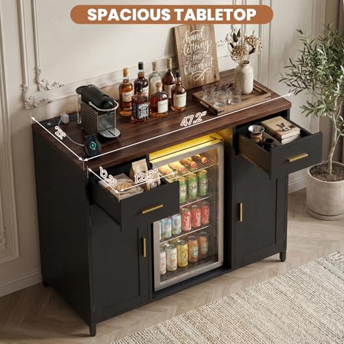 Unikito Coffee Bar Cabinet with Mini Fridge Space & Power Outlet, Black - Image 6
