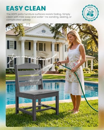 SERWALL HDPE Outdoor Dining Furniture, Outdoor Dining Set for 10, Gray - Image 7
