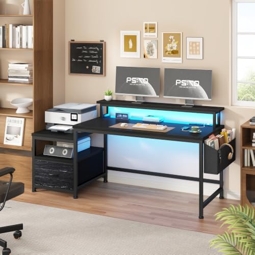 EnHomee 56.5" Office Desk with Drawers & Printer Space for Home Work,Black - Image 7