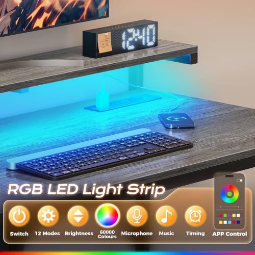PRAISUN 47.2 Inch Gaming Desk with LED Lights & Power Outlets - Image 6