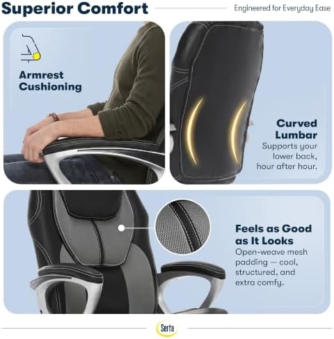 Serta Ergonomic Executive Office Chair, Padded Arms Mesh Back Leather Chair - Image 6