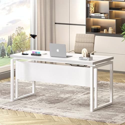 EXCEFUR White Computer Desk, Simple Wood and Metal Home Office Desk, Modern Study Writing Table Workstations for Living Room Bedroom, 53 Inch - Image 7