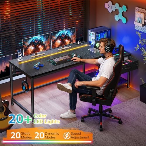 DurayLoly 56" Gaming Desk with Printer Shelf & Power Outlet - Image 6