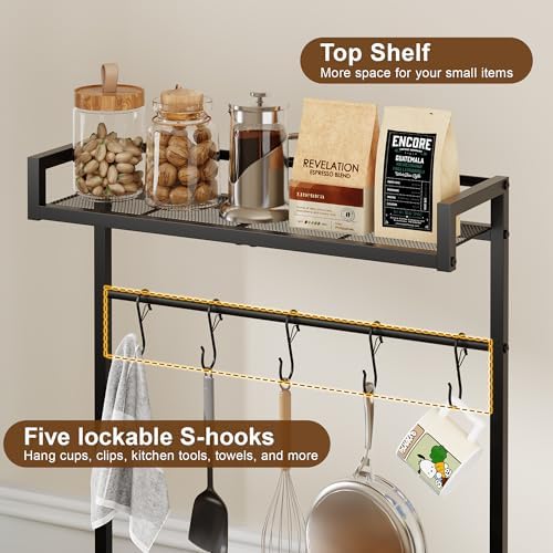 Over Mini Fridge Storage Shelf Fridge Stand for Dorm with 5 Lockable Hooks - Image 7