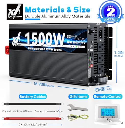 1500 Watt Sump Pump Backup Battery System, Automatic Switching to Battery Inverter Power, Professional Backup System in Case of Power Failure, Pure Sine Wave Output Remote Controller with LCD Screen - Image 7