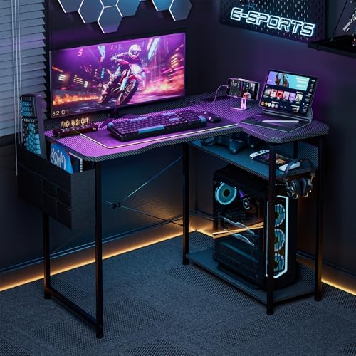 Acrolix L Shaped Gaming Desk 40 Inch - Computer Corner Desk with Power Outlets, Reversible Shelves & Storage Bag for Home Office, PC Gaming Table, Black Carbon - Image 7