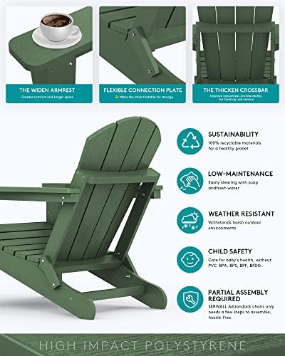 SERWALL Folding Adirondack Chairs Set of 4,Patio Chair with Cup Holder-Army - Image 6