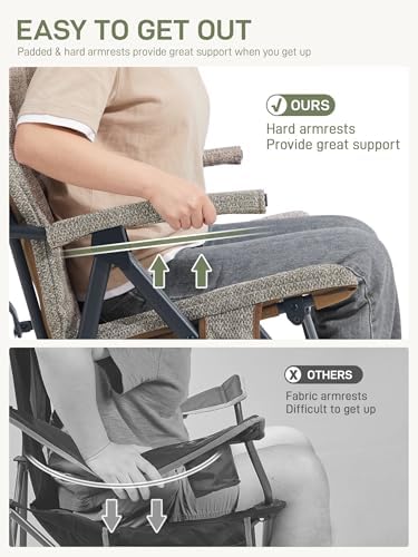 EVER ADVANCED Oversized Rocking Camping Chair, Padded Folding Rocker for Adults with Hard Armrests, 400lbs Heavy Duty Portable Chair for Patio, Lawn and Outdoors, Brown - Image 6