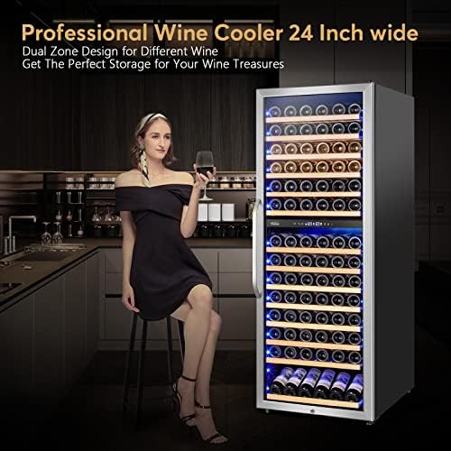 24 Inch Wine Cooler Fridge Dual Zone, Professional Large Capacity High Wine Refrigerator with Powerful Compressor, Quiet Operation and Elegant Design-KMHJ408D - Image 6