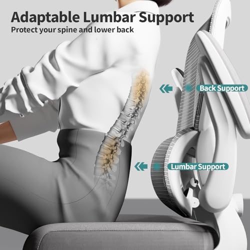 TRALT Office Chair - Ergonomic Desk Chair with Adjustable Lumbar Support, Mesh Computer Chair, Executive Chair for Home Office Comfortable Lumbar Support (1, White) - Image 6