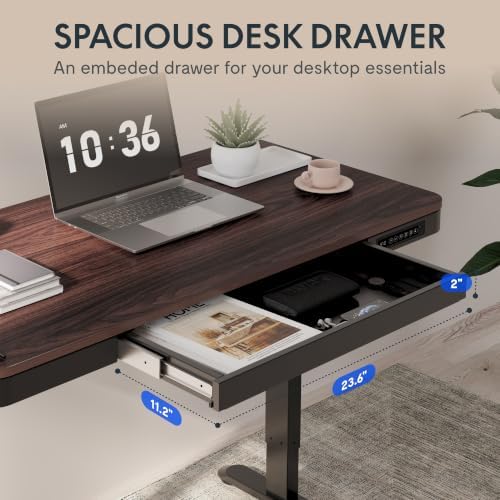 FLEXISPOT Comhar 48" Electric Standing Desk with Storage, Built-in Drawer & USB Charging Ports, Height Adjustable Sit Stand Computer Desk, Quick Assembly, Child Lock, Walnut - Image 7