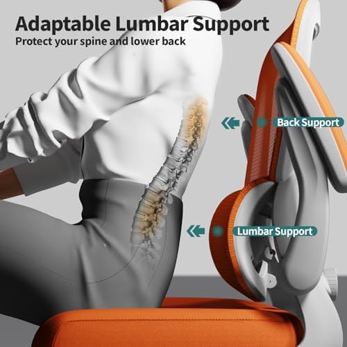 TRALT Office Chair - Ergonomic Desk Chair with Adjustable Lumbar Support, Mesh Computer Chair, Executive Chair for Home Office Comfortable Lumbar Support (1, Orange) - Image 6