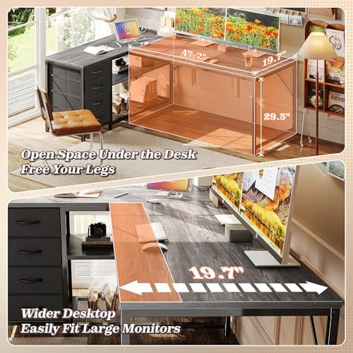PRAISUN 61" L Shaped Desk with Power Outlets & 4 Drawers - Image 6