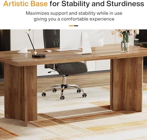 Tribesigns 63-inch Executive Desk, Vintage Home Office Computer Desk with Large Tabletop, Farmhouse Wood Writing Conference Table Workstation for Office, Study, Walnut Brown - Image 6