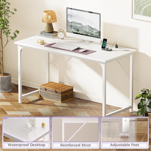 PRAISUN 47 X 20 Inch Computer Desk, Power Outlets, USB-C, White - Image 7