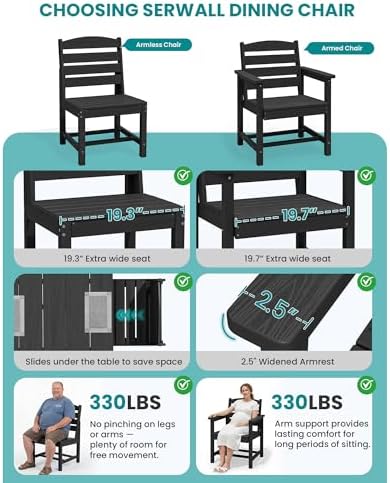 SERWALL Armless Outdoor Dining Set, Patio Dining Set for 6, Black - Image 6