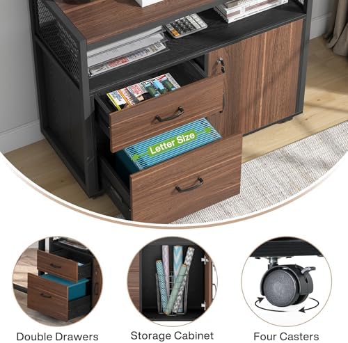 Tribesigns 63" Executive Deskwith Drawer Cabinet, L Shaped Desk and lateral File Cabinet, 2 Piece Home Office Furniture Set with Drawers for Hanging, Doors with Locks - Image 6