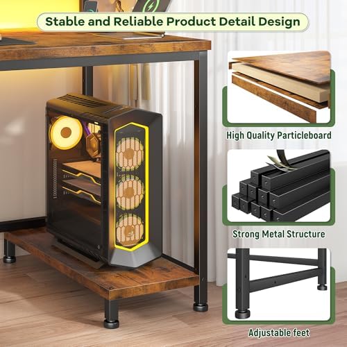 DurayLoly 39.3" Office Desk with Power Outlet & Fabric Drawer,Rustic Brown - Image 6
